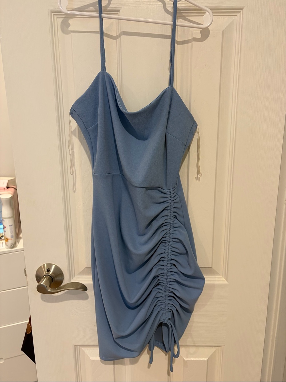 Windsor Dusty Blue Cowl Neck Ruched Mini Dress